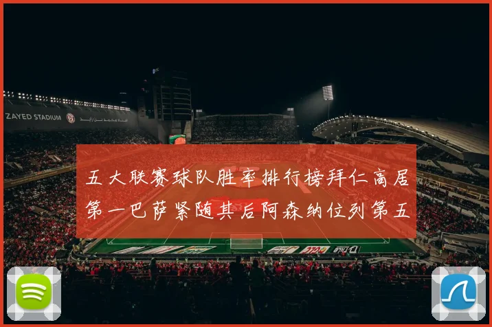 五大联赛球队胜率排行榜拜仁高居第一巴萨紧随其后阿森纳位列第五